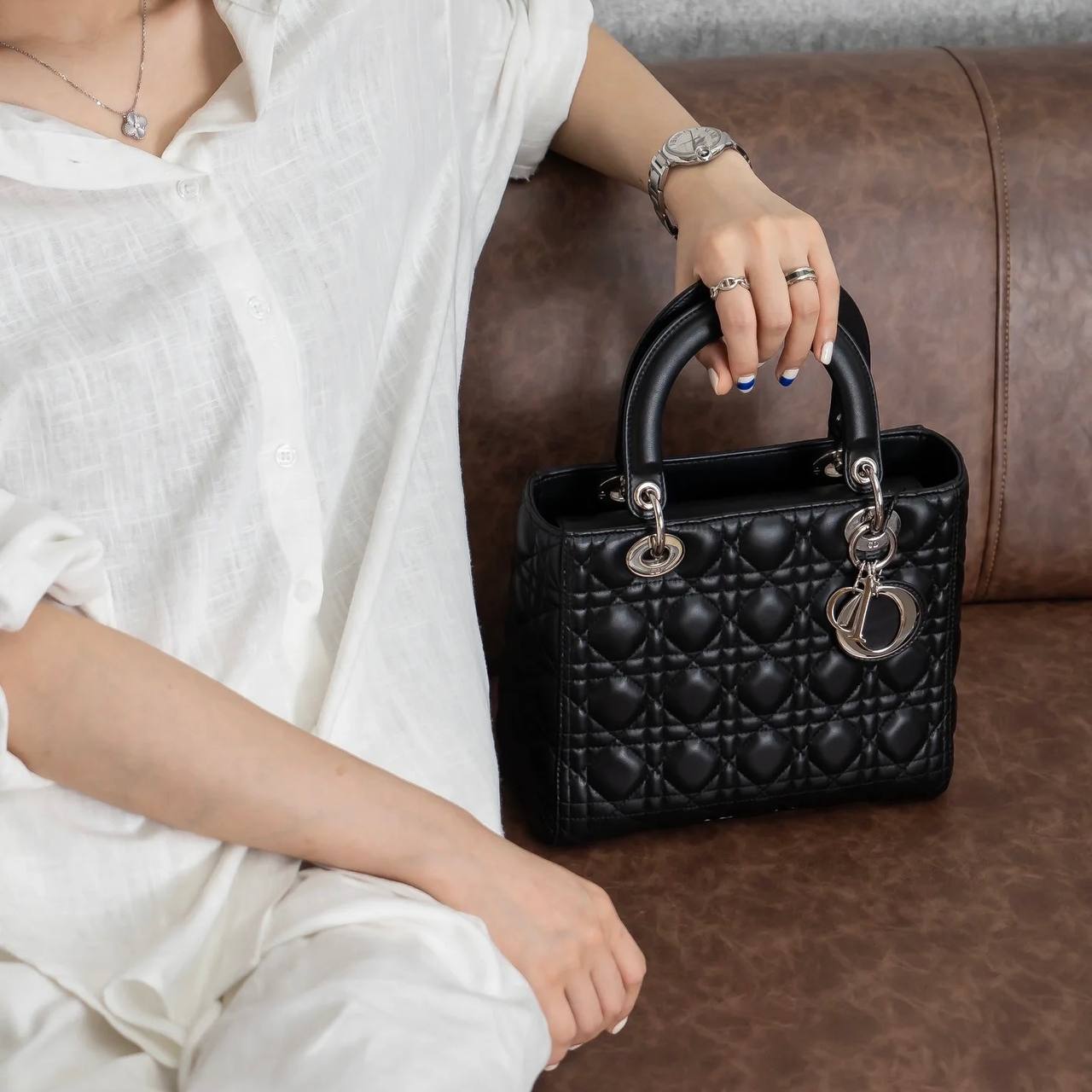 Lady Dior Medium in Black Cannage Lambskin SHW