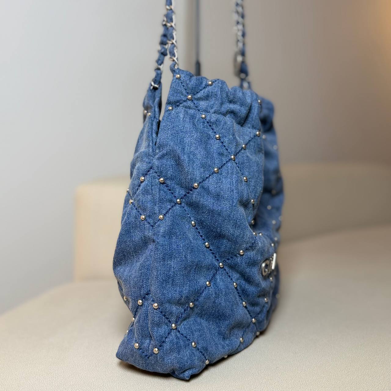 Chanel 22 Small Quilted Denim Shoulder Bag