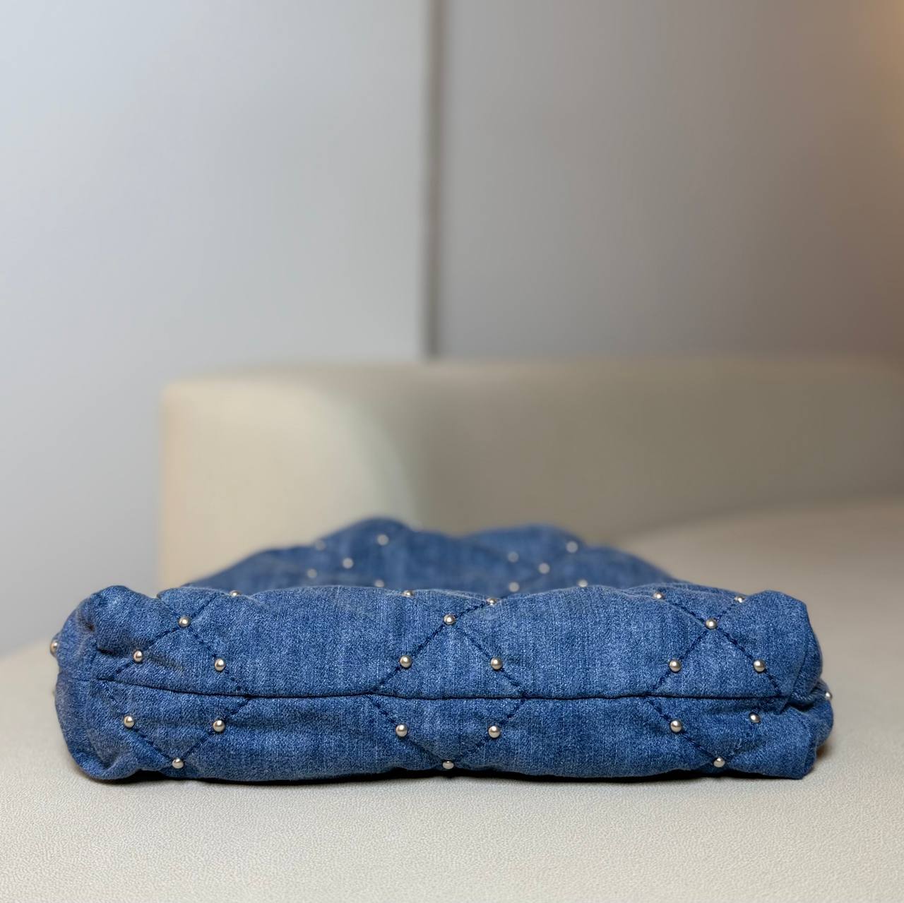 Chanel 22 Small Quilted Denim Shoulder Bag