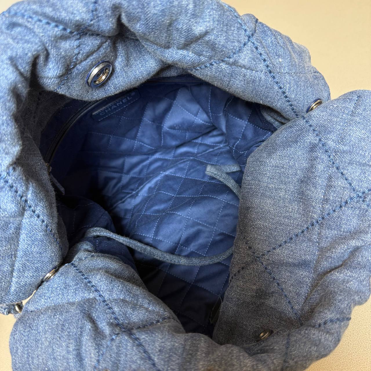 Chanel 22 Small Quilted Denim Shoulder Bag