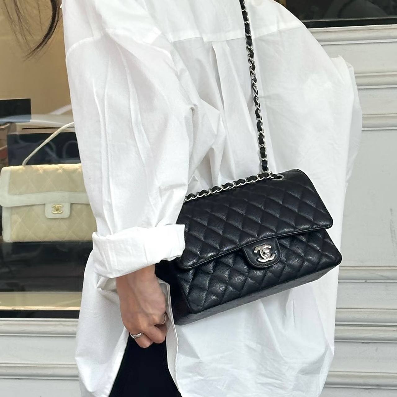 Chanel Classic Medium Double Flap Black Caviar SHW