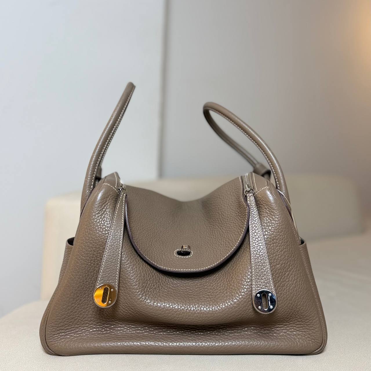 Hermès Lindy 35 Etoupe Clemence Leather