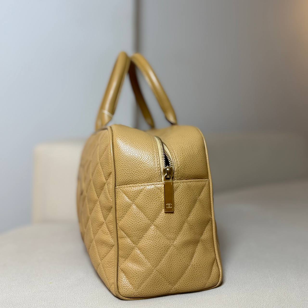 Chanel Boston Bag Beige Caviar
