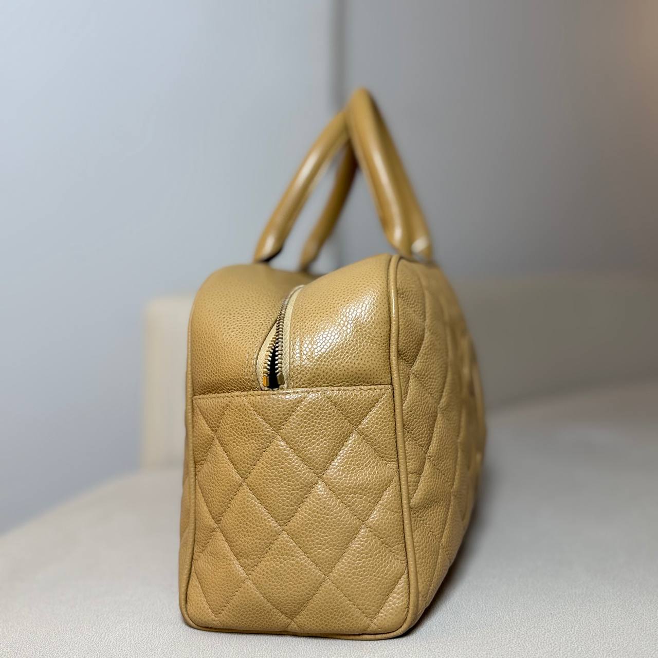 Chanel Boston Bag Beige Caviar