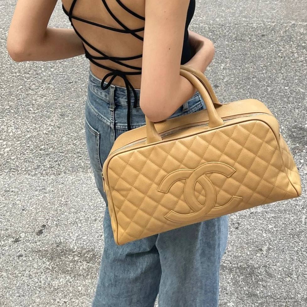 Chanel Boston Bag Beige Caviar