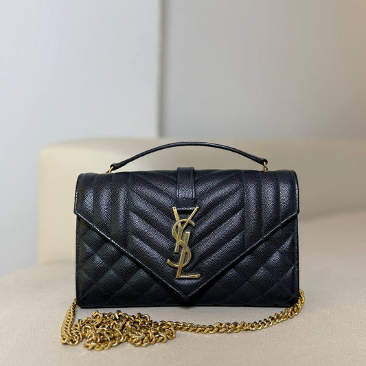 Saint Laurent Envelope Small in Quilted Grain De Poudre Embossed Leather