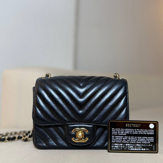 Chanel Classic Square Mini Flap Bag in Black Chevron Lambskin