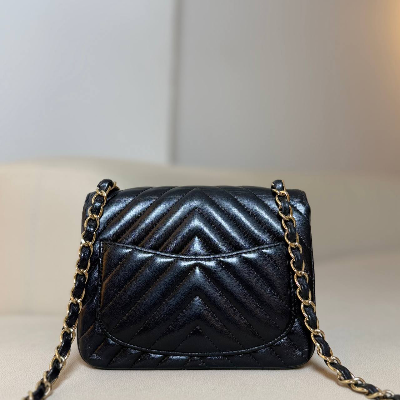 Chanel Classic Square Mini Flap Bag in Black Chevron Lambskin