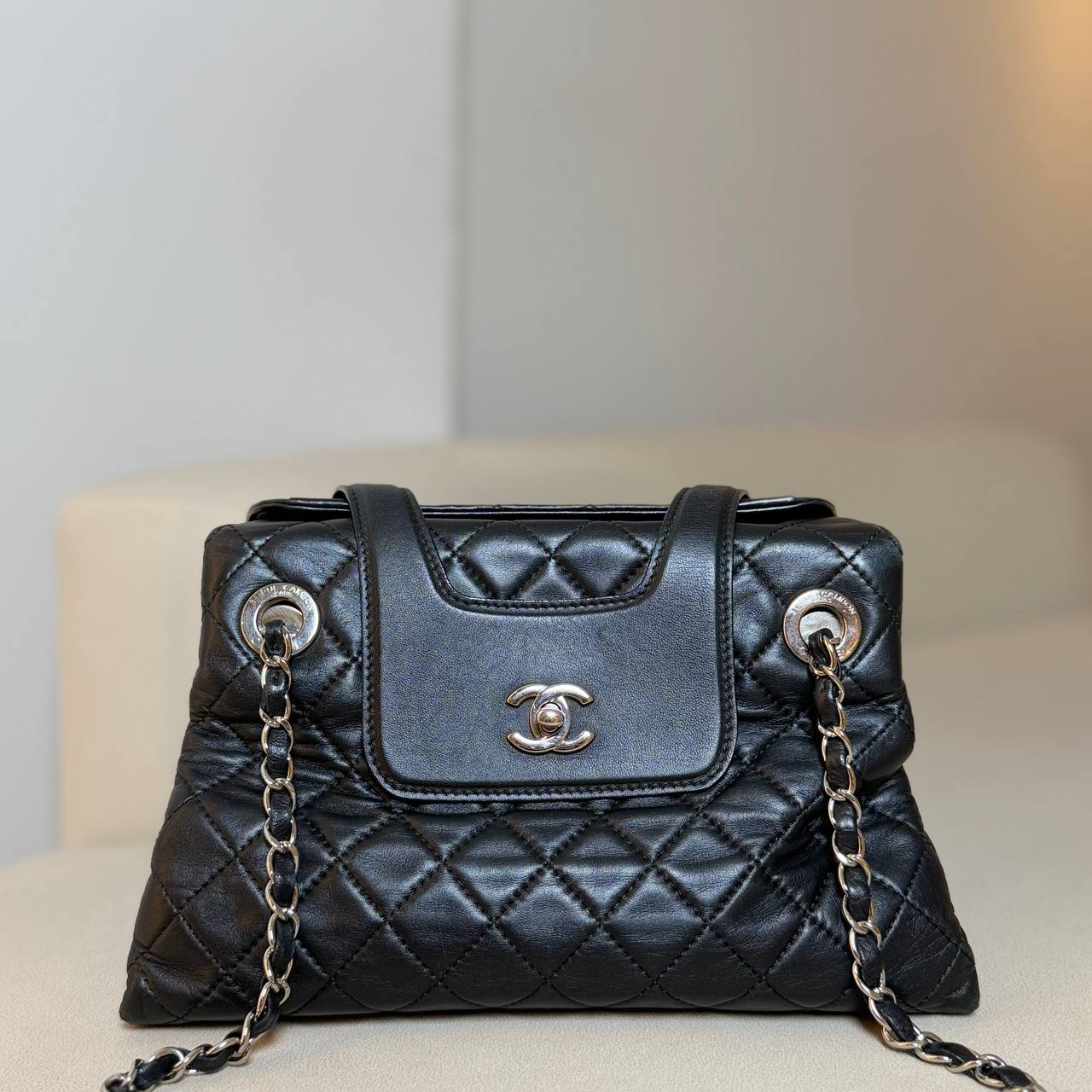 Chanel Black CC Accordion Shopping Tote