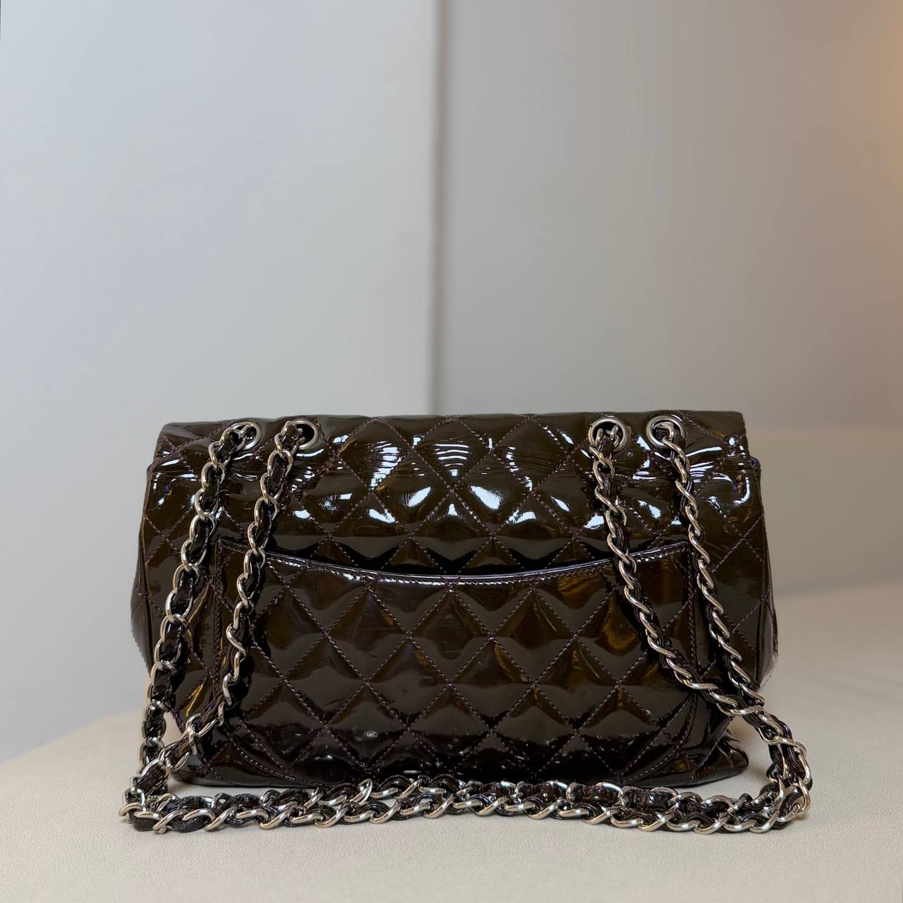 Chanel Jumbo Classic Flap Brown Patent Leather