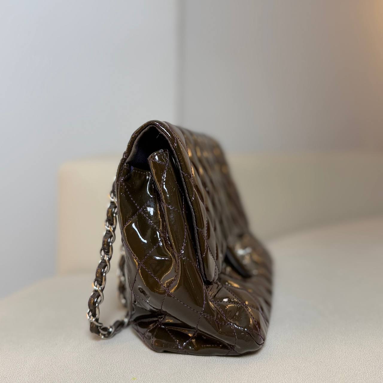 Chanel Jumbo Classic Flap Brown Patent Leather