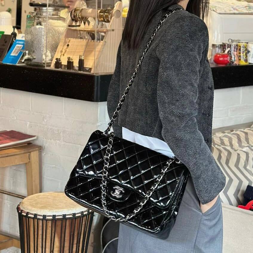 Chanel Jumbo Classic Flap Brown Patent Leather