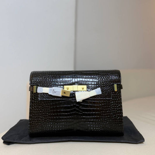 Saint Laurent Manhattan in Crocodile-Embossed Shiny Leather